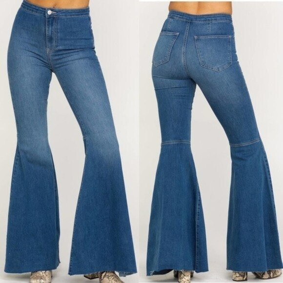 Free People Just Float on Flare High Rise Jeans Dark Blue - Picture 1 of 7